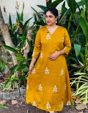 Vijithra silks A line kurthi sequence embroidery work